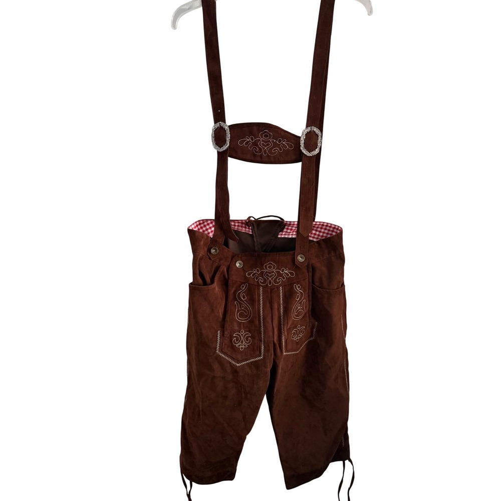 GloryStar Mens Brown Faux Suede Lederhosen Oktoberfest Costume Shorts Size M